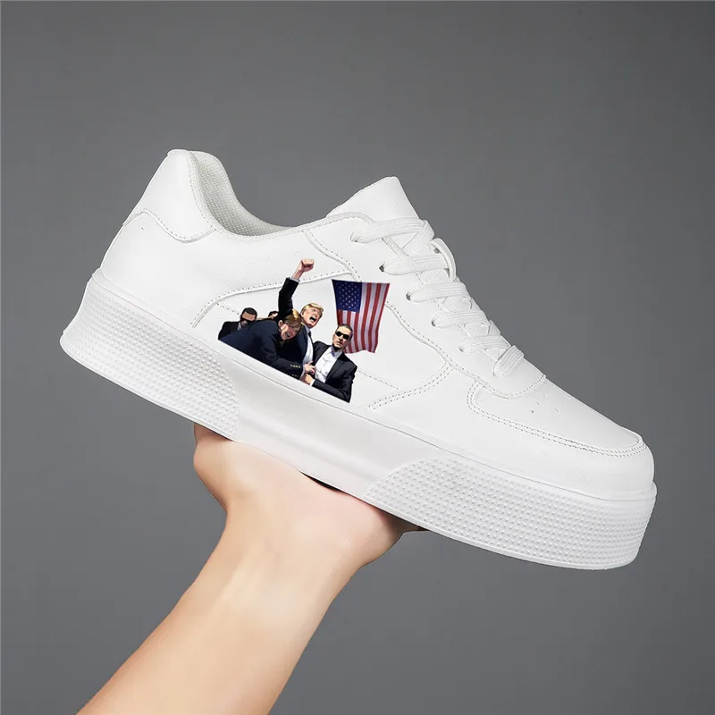 

Trump Printed Men's Skateboard Shoes Comfortable Leather Male Sports Shoes Low-Cut Platform White Sneakers Men zapatillas hombre