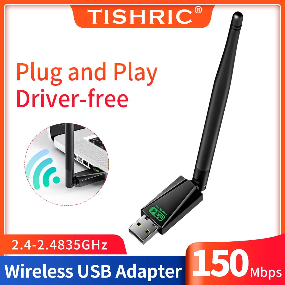 

TISHRIC Wireless Mini USB Wifi Adapter Network Card 150Mbps 2.4GHz Wireless AC USB Adapter Ethernet Receiver For PC Laptop