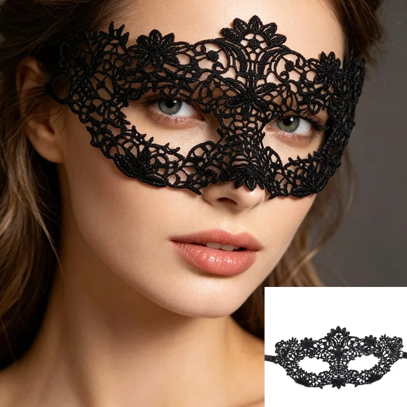 Women Masquerade Prom Black Lace Floral Eye Mask Queen Princess Makeup Face Mask Cosplay Party Nightclub Dance Half-Face Mask
