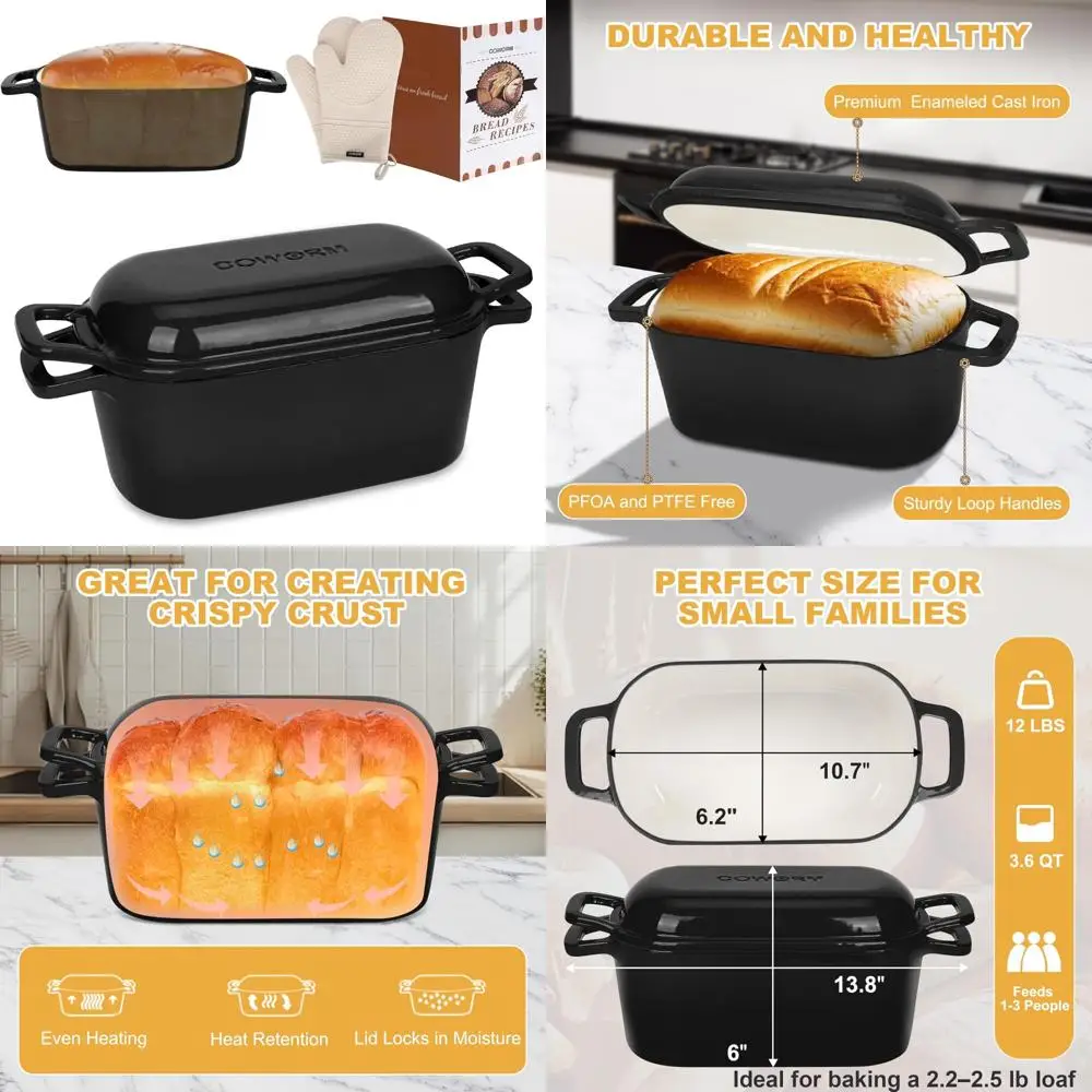 

Enameled Cast Iron Dutch Oven - 3.6 Quart Sourdough Bread Baking Pan with Lid, Perfect for Homemade Bread Recipes