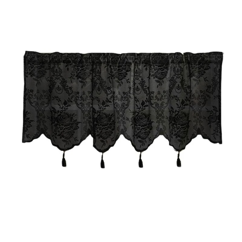 

652F Elegant Short Curtain Net Curtain with Tasseled Lace Curtains for Home Decoration for Living Room Bedroom