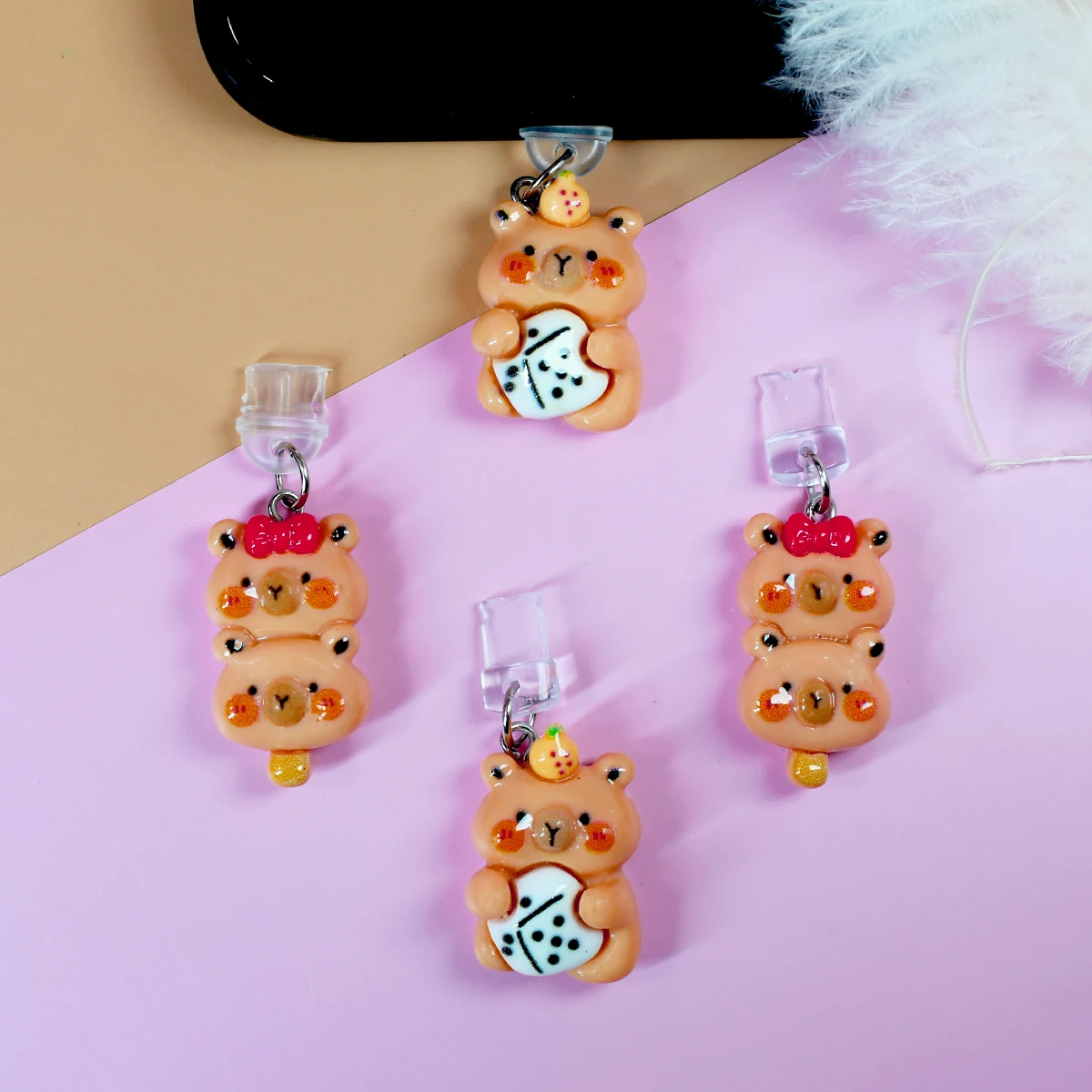 1 shiny cartoon card skin capybara bear dice phone dust plug/unique and interesting mobile phone accessory pendant gift