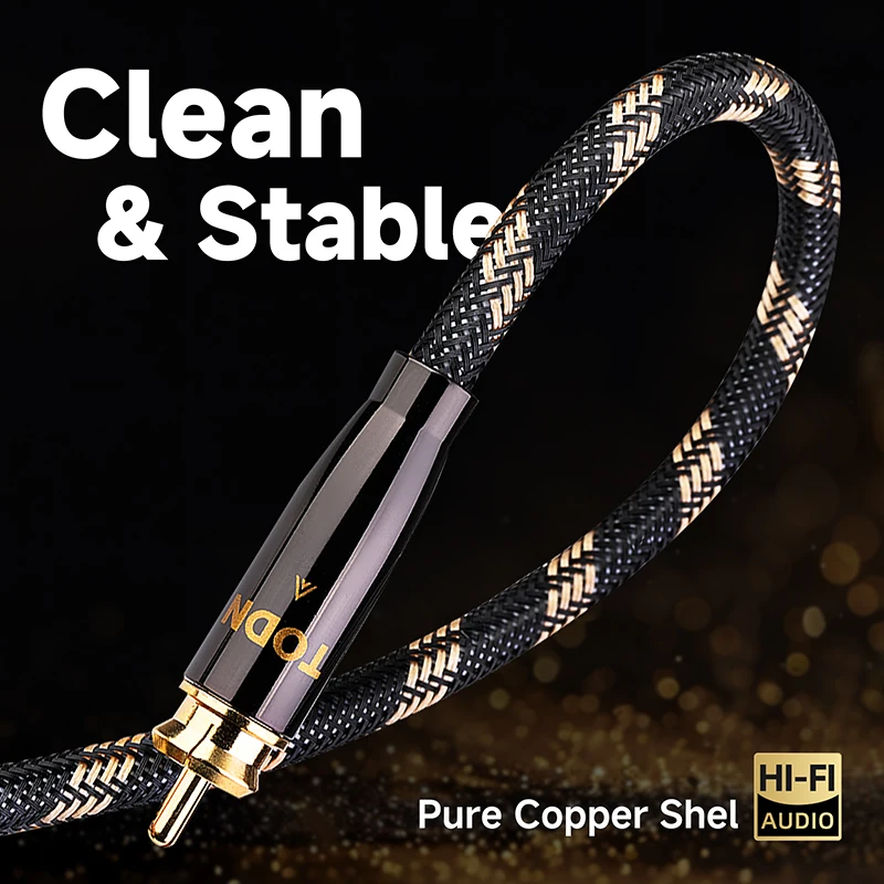 Kabel audio koaksjalny TODN, 75Ω, 7N OCC, wysokiej jakości, z wtykami RCA, kabel stereo, kabel do głośników, kabel do subwoofera, kabel do systemów Hi-Fi. — zdjęcie produktu 5
