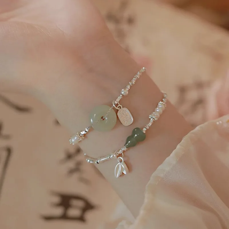 Pulsera de plata de ley 925 para mujer y niña, brazalete de Jade hetiano, moneda china, felicidad, suerte, joyería de moda, regalo, venta al por mayor