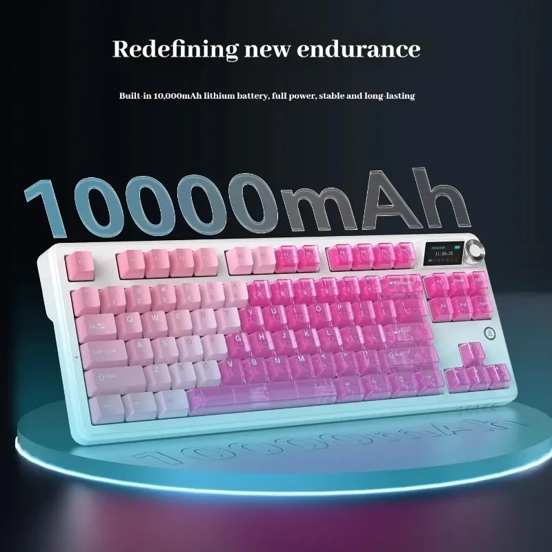 AJAZZ MK87 Keyboard Mekanik Gaming Nirkabel 3-mode RGB Layar TFT Gasket Full-key Hot Swappable 10000mAh Mendukung Windows/Mac