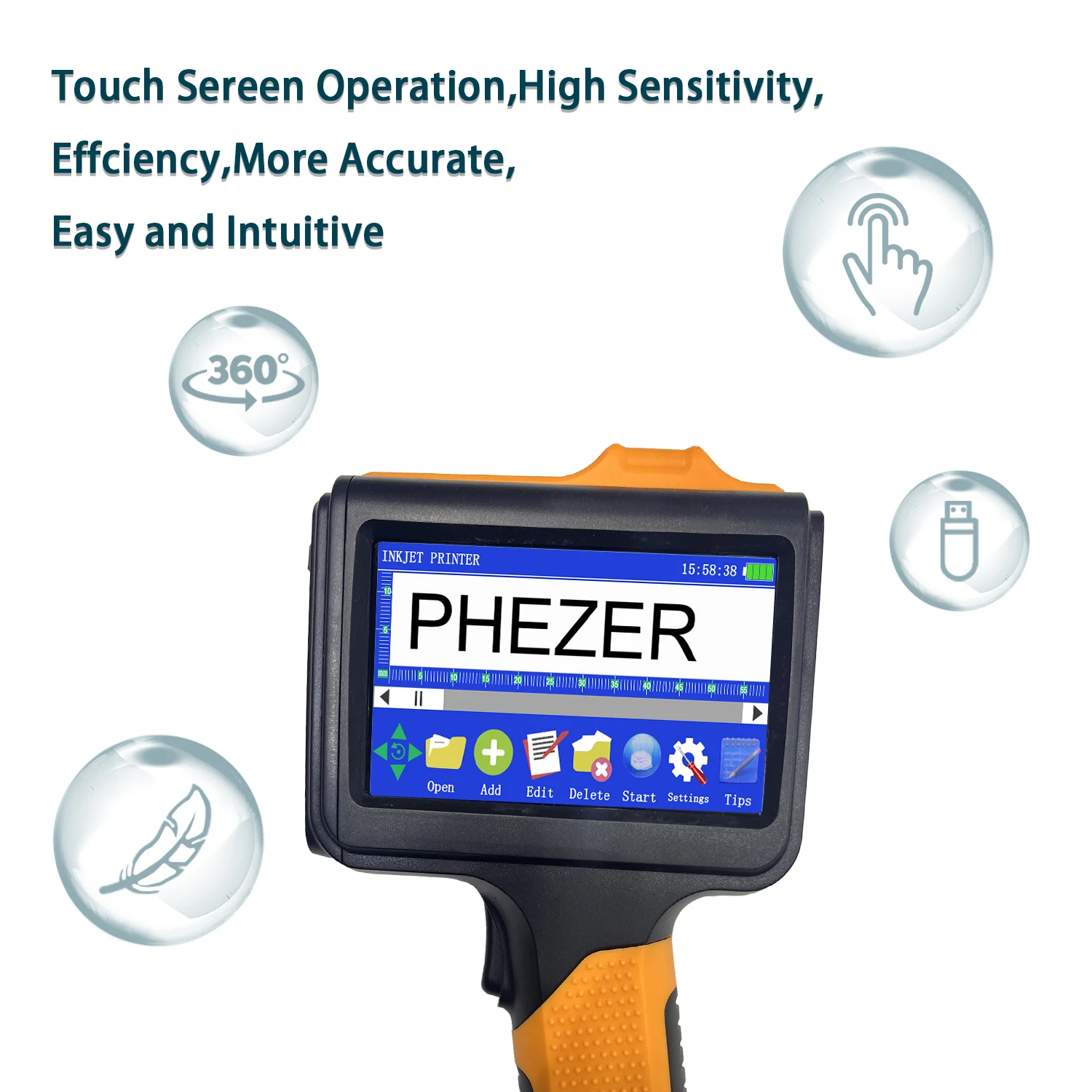 Phezer P19 Handheld Inkjet Printer 12.7mm Portable Printer T-shirt QR Bar Batch Code Date Number Logo Expiry Date Label Office