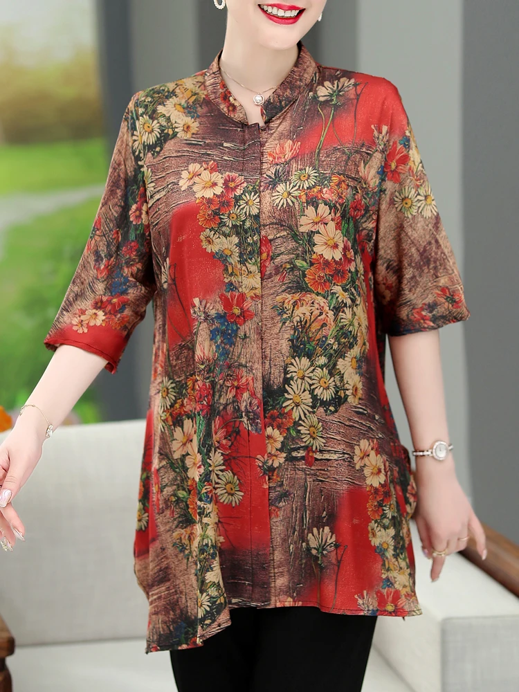 

Print Short Sleeve Shirt 2025 Summer New Chinese Style Loose Cardigan Top Casual Single-breasted Shirts For Women