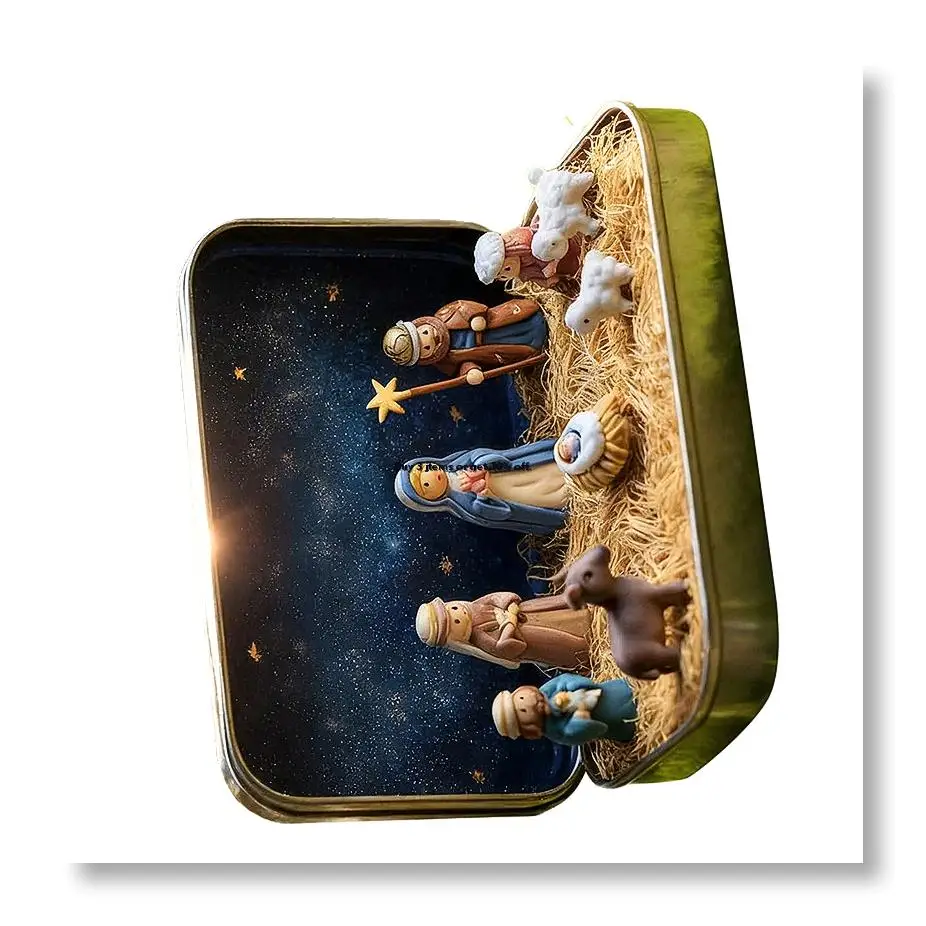 ✱Small Nativity Scene - Pocket Christmas Nativity Scene Set Small 3D Holy Figurines Religious Ornament Christmas