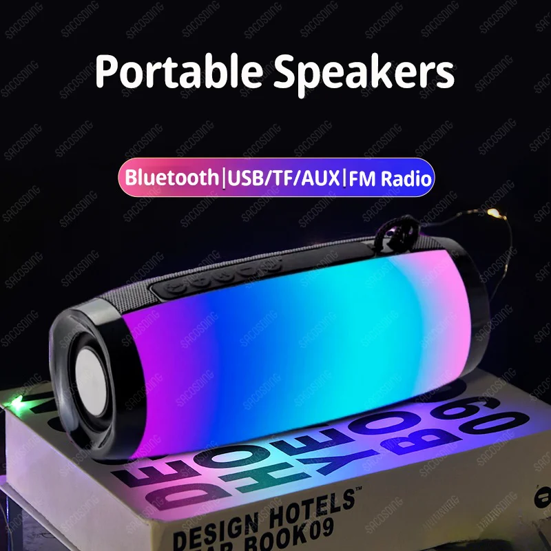 LEDライト付きポータブルBluetoothスピーカー,FMラジオ,音楽ラジカセ,USB, AUX, TF, Bluetooth