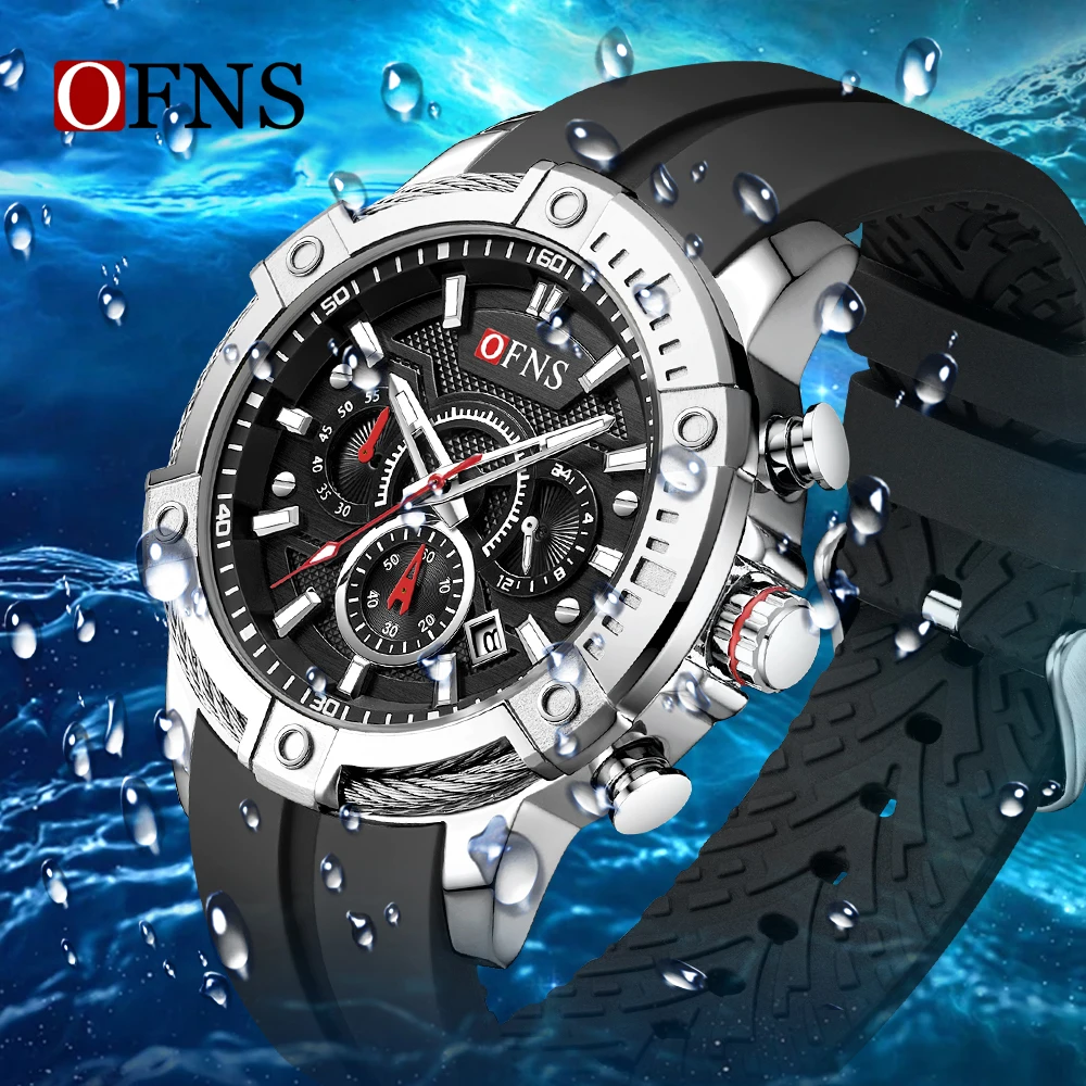 OFNS new 8037 fashionable men's quartz watch three eye six pin calendar waterproof night light fashionable men's quartz watch