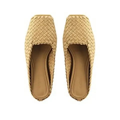 Fashion Elegant Square Toes Fish Mouth Handmade Slippers Flat Heels Ladies Sewing Lines Mules Solid Shallow Single Shoes