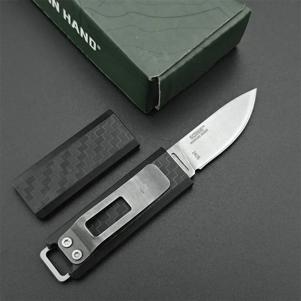 CR 6280 Tactical Pocket Folding Knife 8Cr13MoV Stonewash Plain Blade, Carbon Fibre/G10 Handles Outdoor Camping Hunting EDC Tool