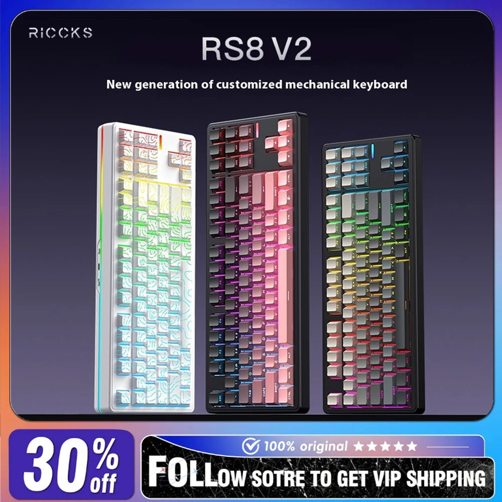 

Riccks RS8V2 Wireless Mechanical Keyboard Three Mode 87-key Gasket Hot Swap RGB Customized E-sports Gaming Keyboard