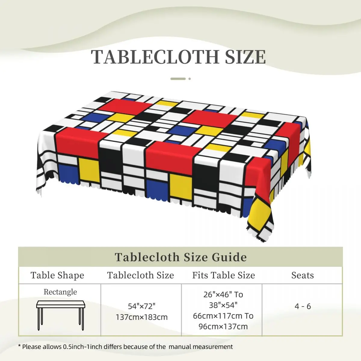 Piet Mondrian De Stijl Tablecloth Rectangular Waterproof Abstract Art Colorful Table Cover Cloth for Dining Room