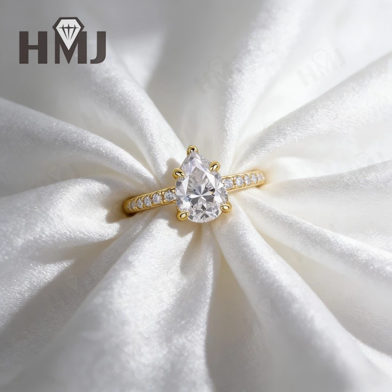 1ct Moissanite Ring D Color VVS1 Clarity Pear Cut S925 Sterling Silver Fine Jewelry For Women Anniversary Engagement Wedding - view 4