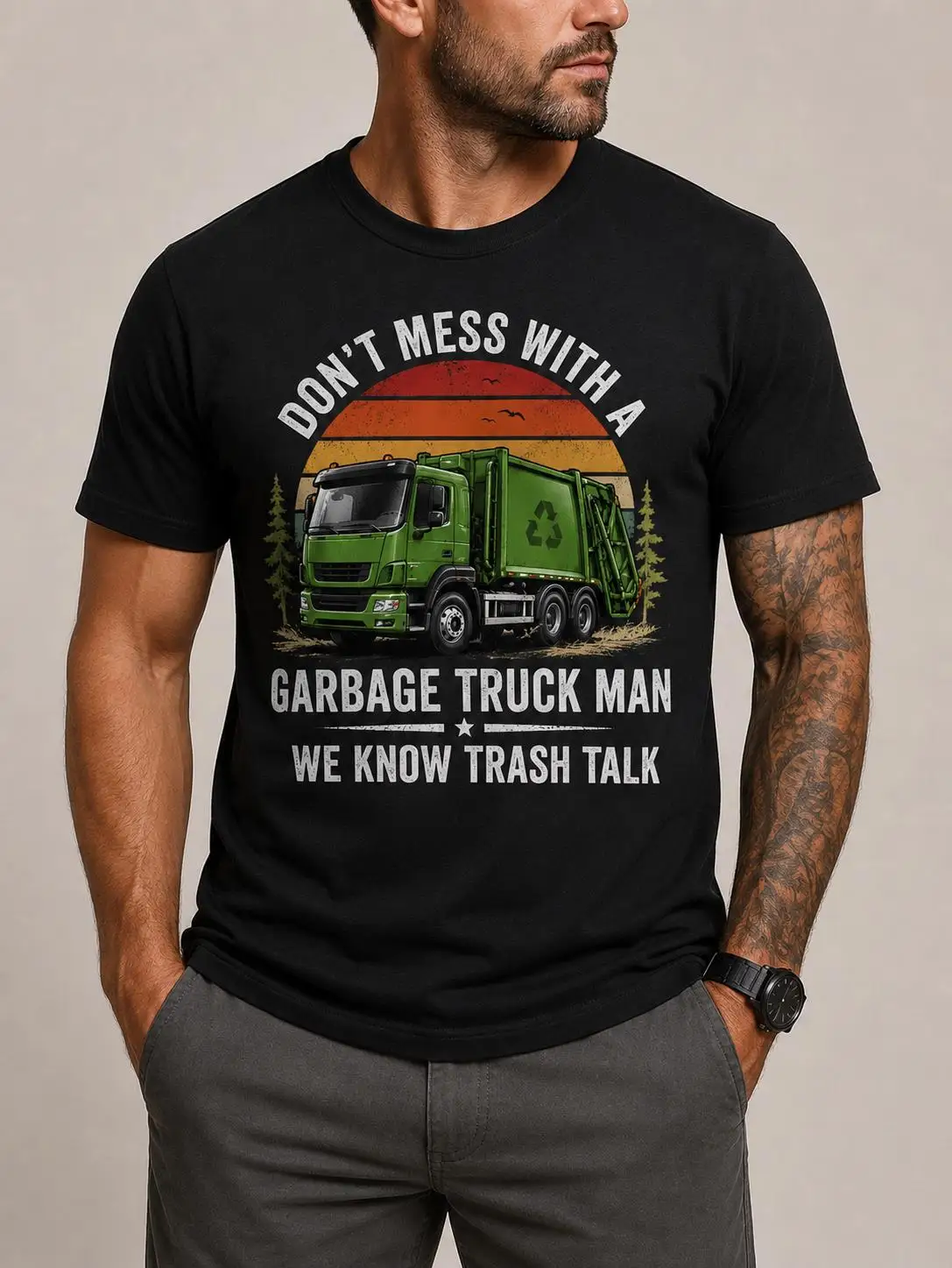 Funny Garbage Truck T-Shirt Summer Mens Tracksuit O-Neck Short Sleeve Pullover Breathable Sportswear Harajuku Fashion Streetwear
