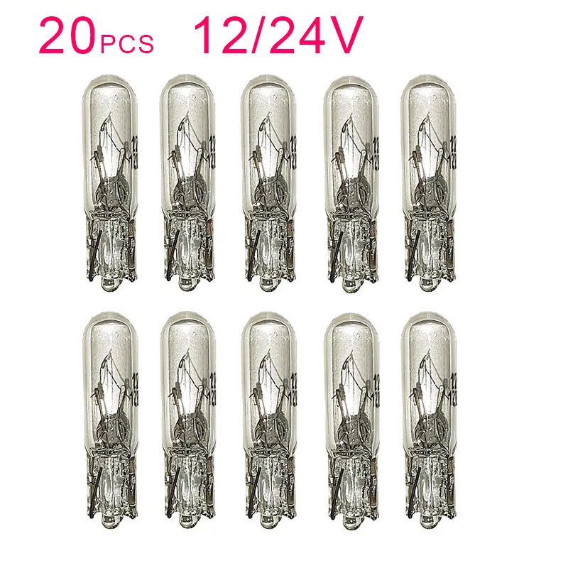 20pcs White W2W T5 24V 12V 1.2w Car Halogen Lamp Instrument Lights Dashboard Bulb Auto Interior Light Car Styling