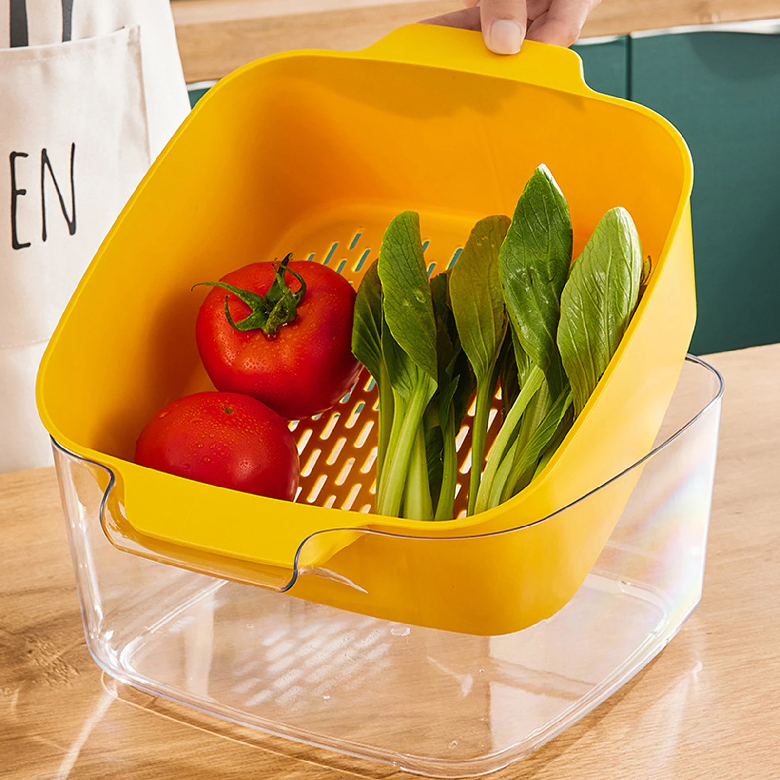 

Washing Basket Drain Fine Mesh Design Vegetable Berry Filter Household Drainer Yellow Strainer Kitchen Tool