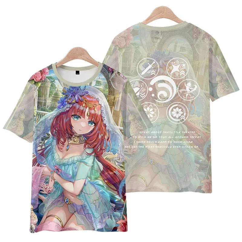 T-shirt motif 3D Genshin Game Anime Fashion Atasan lengan pendek wanita pria T-shirt motif Harajuku anak laki-laki perempuan musim panas Y2k