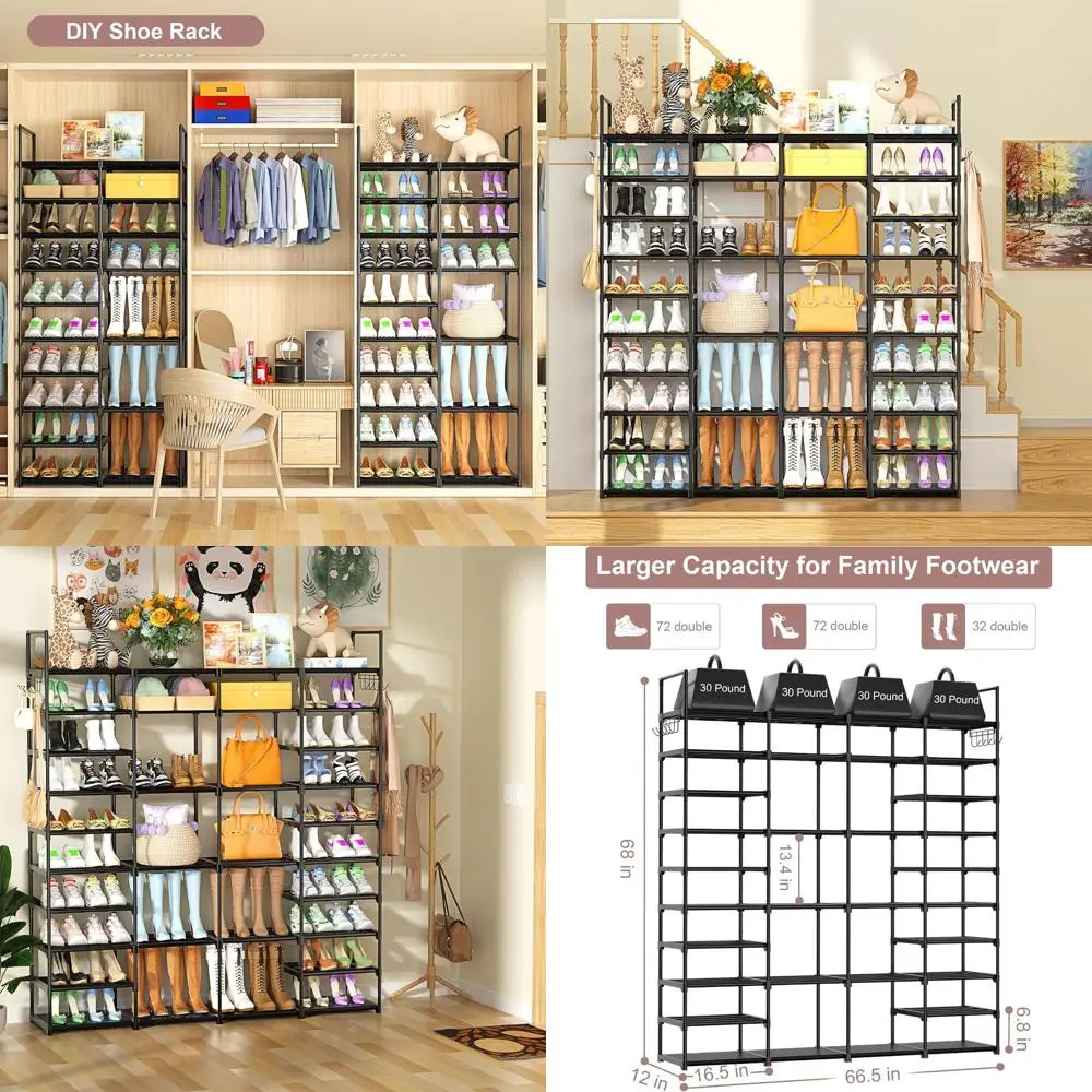 

Large 4-Tier Shoe Rack Organizer, 72-80 Pair Capacity, Metal Vertical Stackable Shoe Stand for Closet and Entryway
