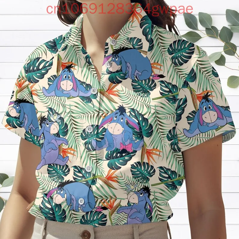 Disney Winnie the Pooh Eeyore Camicette casual a maniche corte da donna Camicia da spiaggia per le vacanze Camicia hawaiana Camicia elegante da donna Hawaii