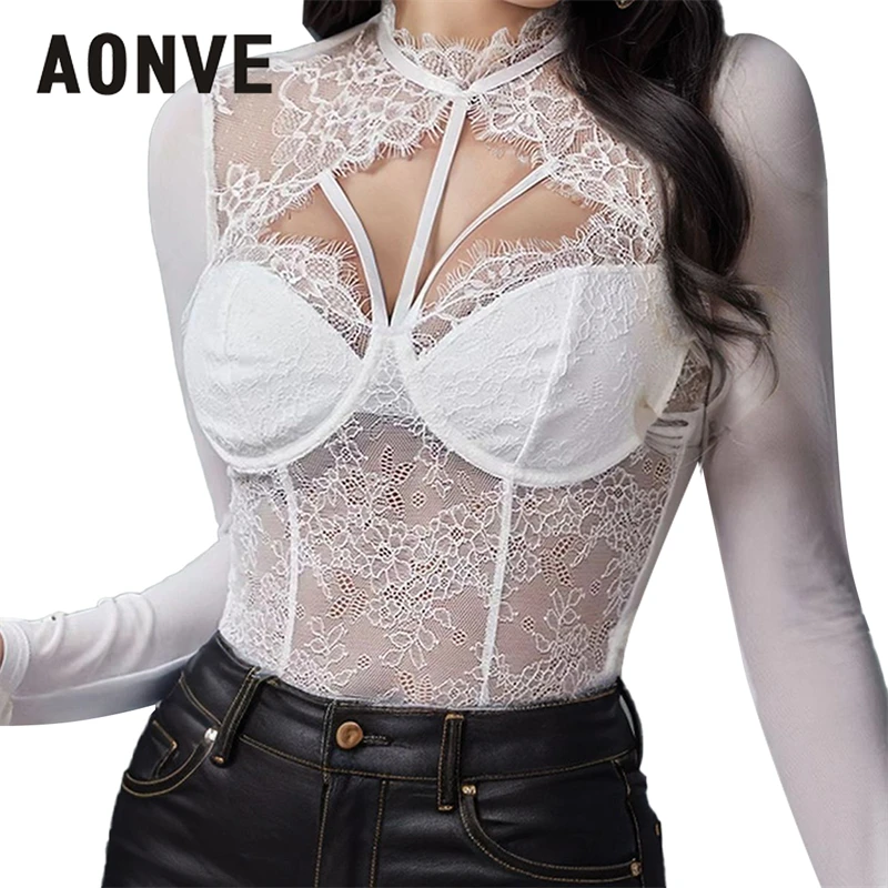 

AONVE женская одежда, кружевное перспективное вышивка, утягивающее тело с открытой промежностью, цельное сексуальное боди с накладкой на грудь