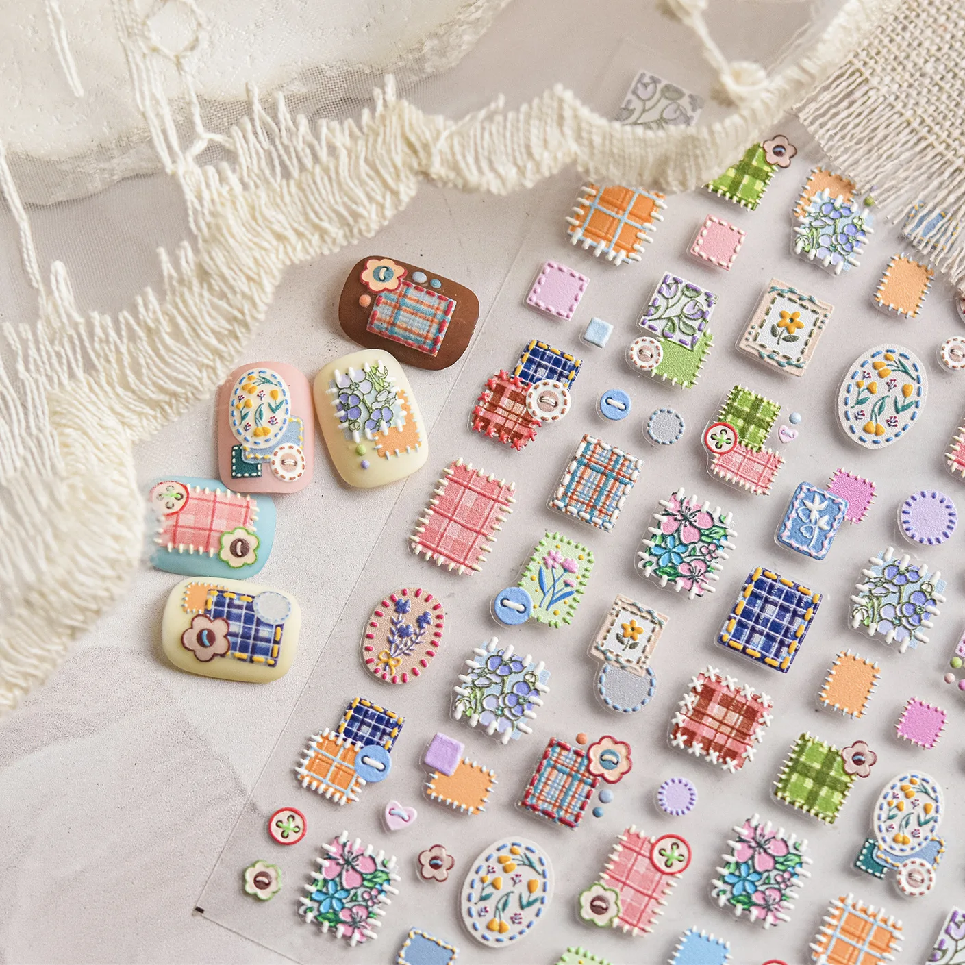 5D Embossed Nail Stickers Spring Flower Cloth Morning Glory Figure Thread Adhesive Nail Art Stickers 3D Manicure Accessories DIY