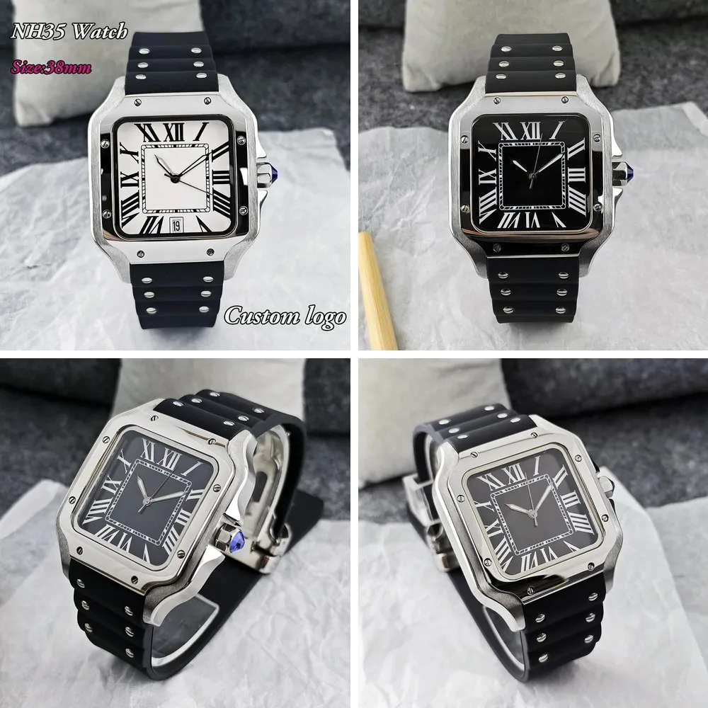 

wholesale price Hot Selling NH35 Watch Custom Logo Stainless Steel Case Rubber Strap NH35 Movement Men Wristwatch