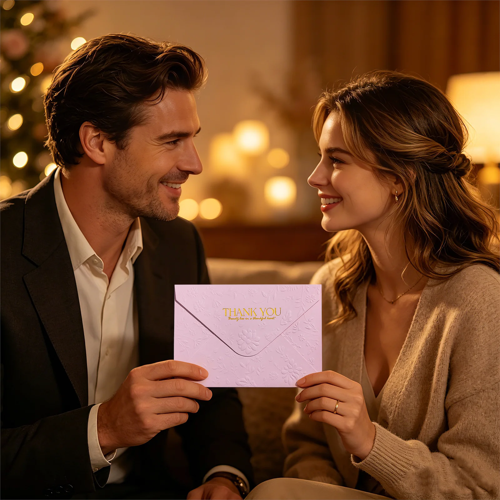 10Pcs Double-Sided Embossed Gold Foil Envelopes for Wedding Invitations Greeting Cards Thank You Notes & Holidays