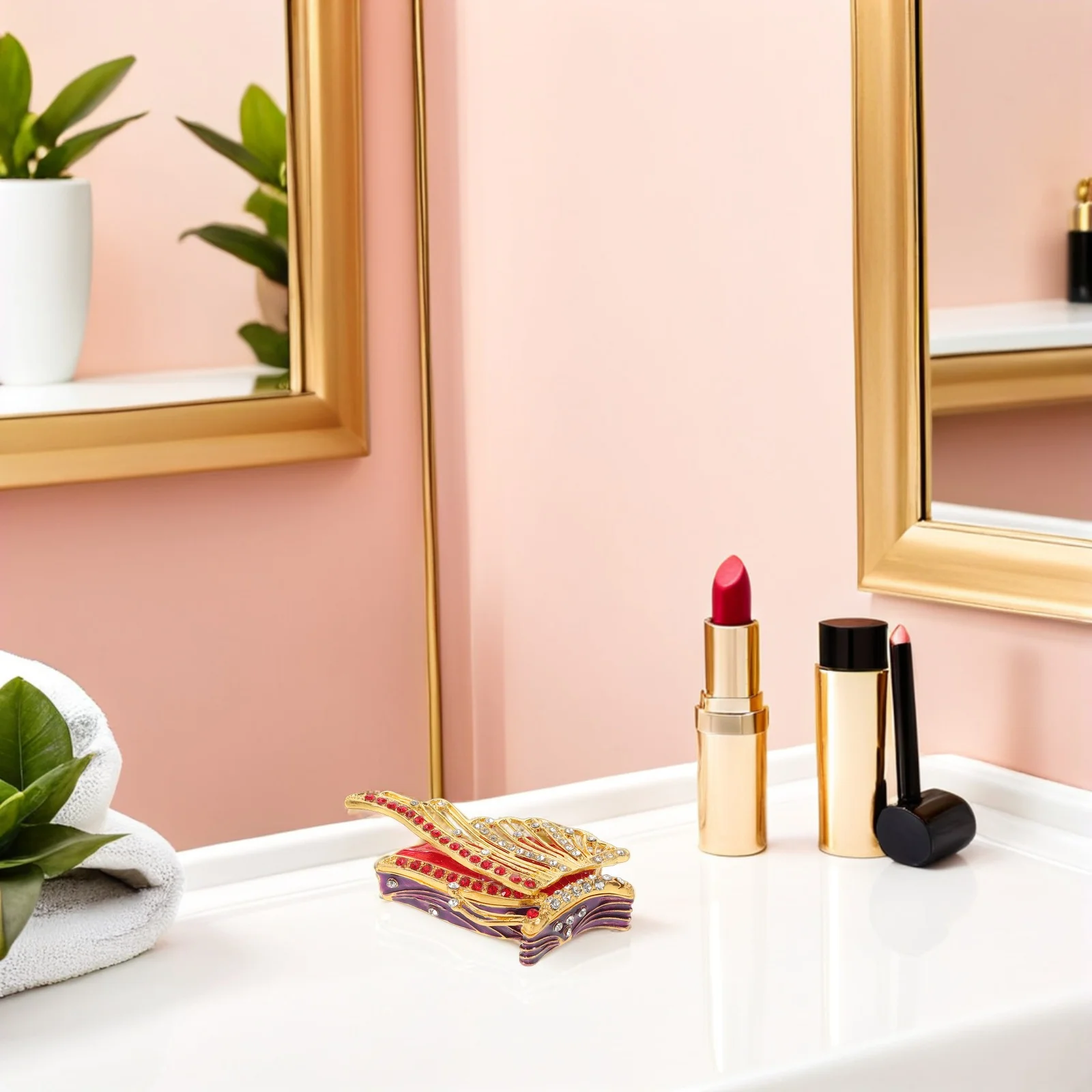 

Enamel Butterfly Jewelry Box Hand Painted Hinged Trinket Organizer for Women Keepsake Ring Storage Decorative