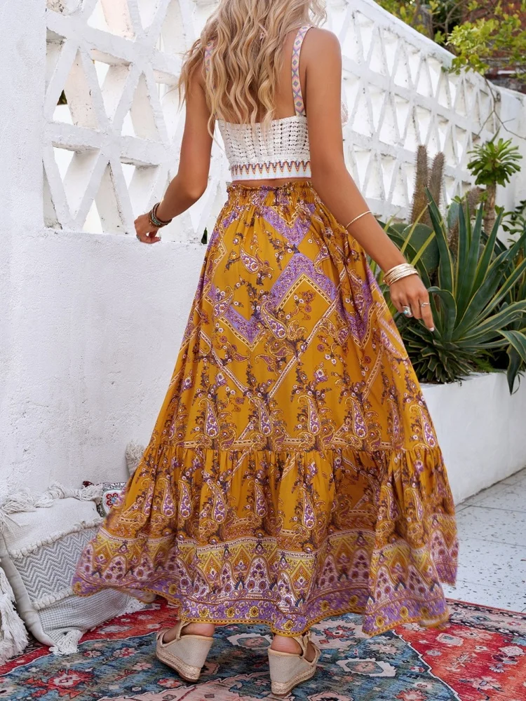 2024 New Fashion Long Skirts for Women Bohemian Loose Beach Skirt Summer Elegant Sweet Clothing