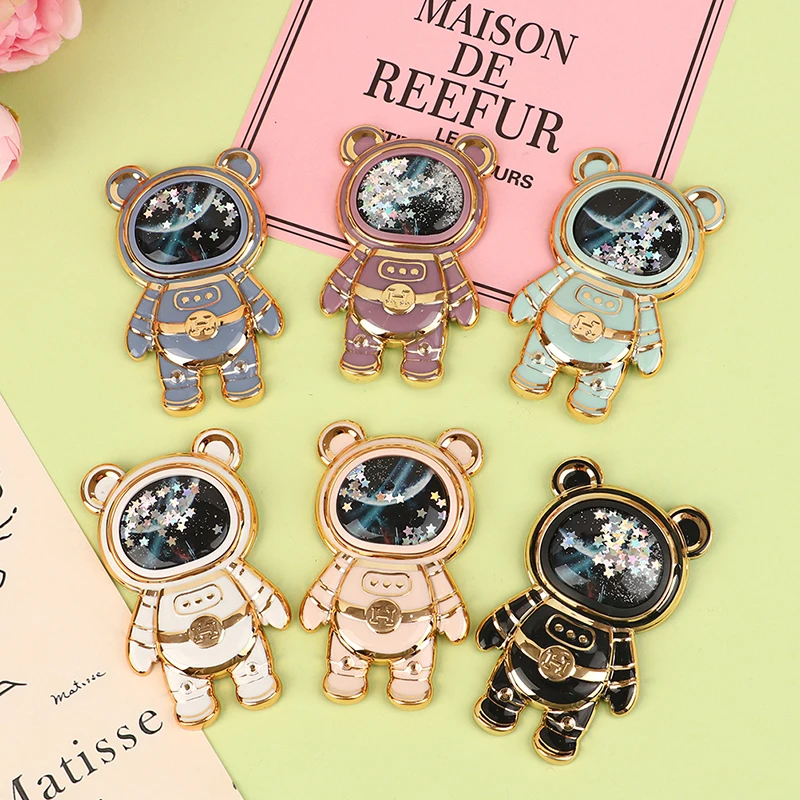 1Pc Cute 3D Cartoon Space Bear Glitter Liquid Quicksand Mobile Phone Grip Stand Holder Astronaut Brackets Phone Kickstand