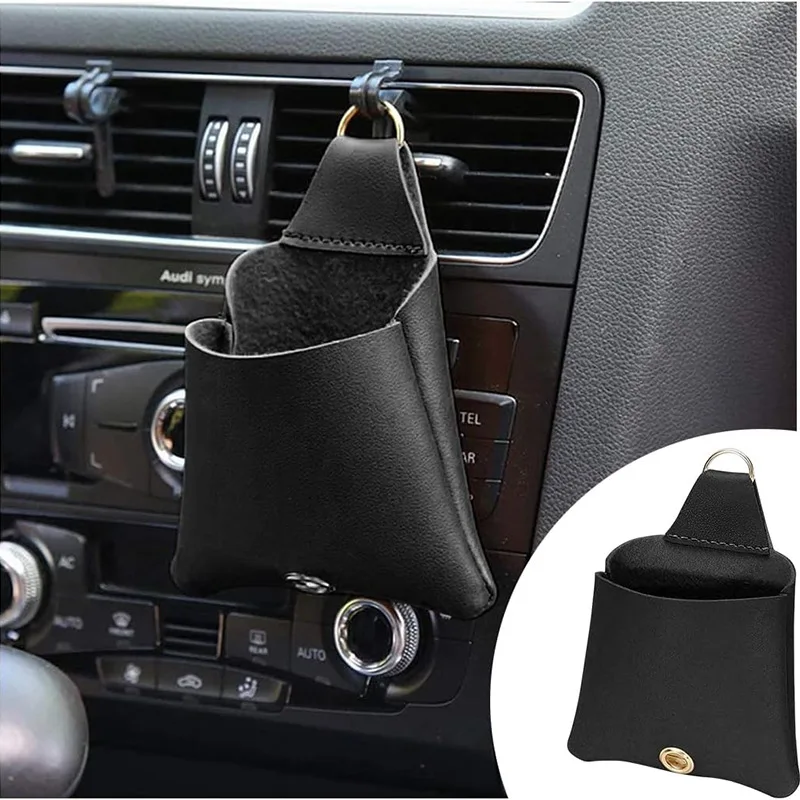

Hangable Car Air Vent Storage Bag Phone Storage Organizer PU Leather Auto Mobile Phone Holder Pouch Car Interior Phone Holder