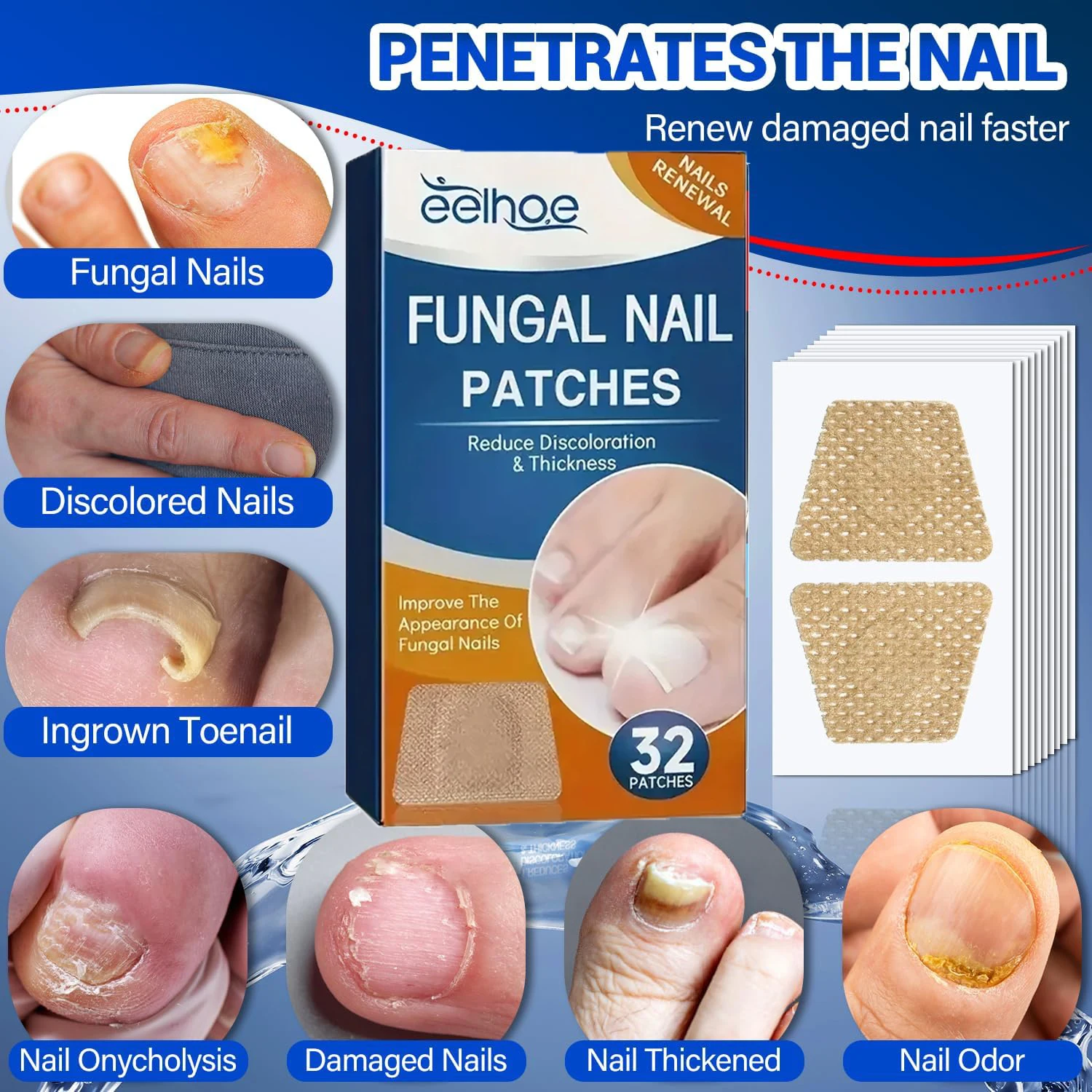 爪真菌治療パッチ、夜間8時間再生、損傷した爪、変色した真菌感染症、爪修復パッチ