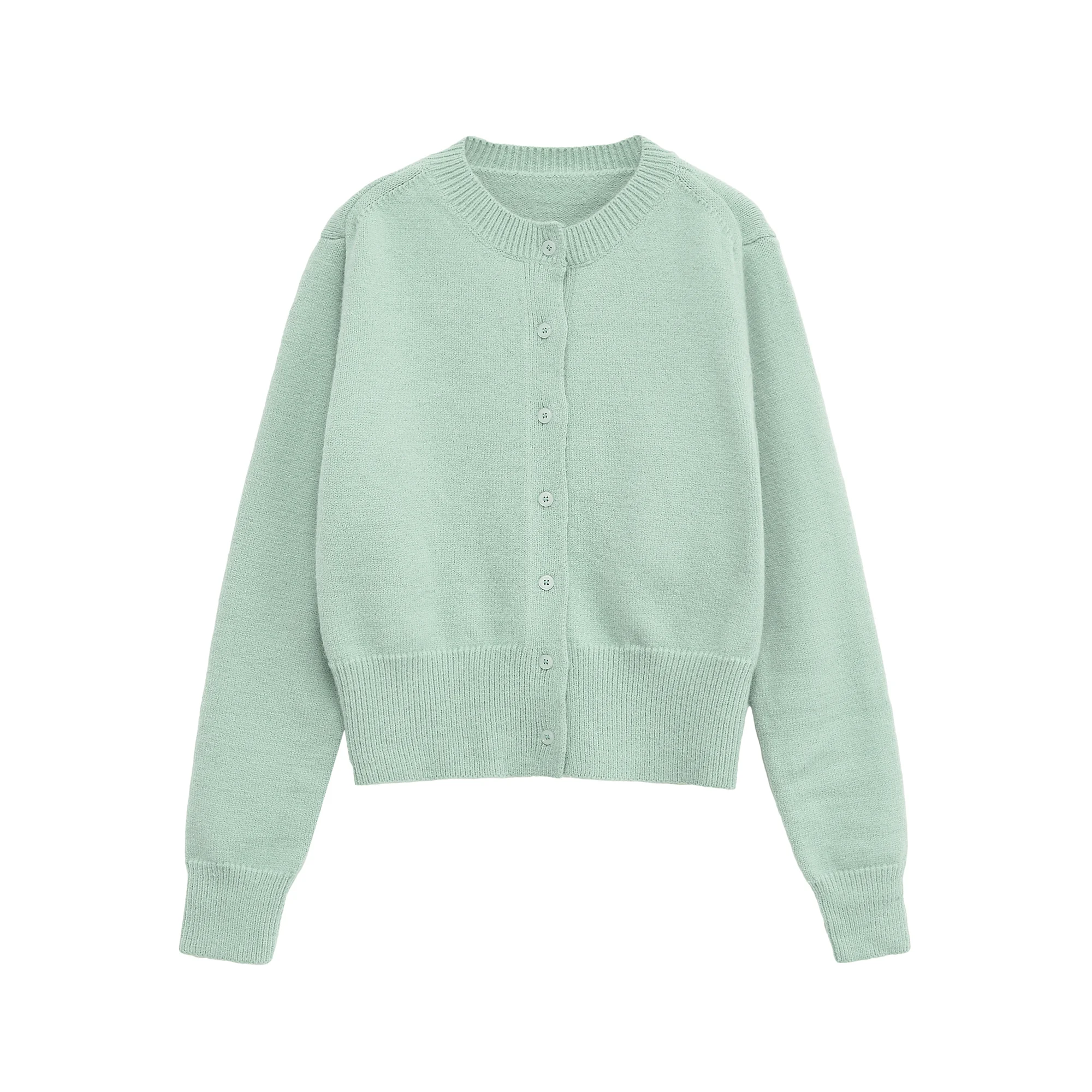 

Women's clothing autumn new products simple and versatile casual and fashionable round neck long sleeve ribbed edge knit jacket