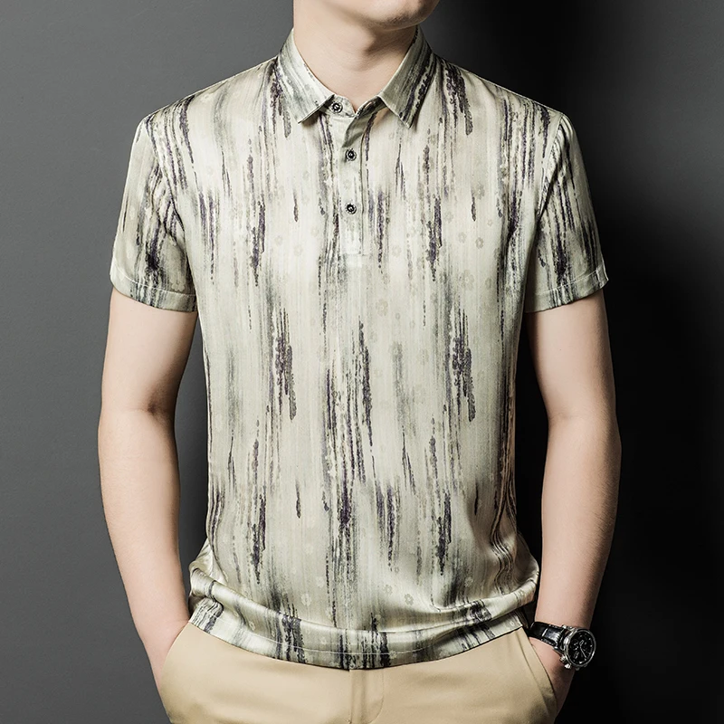 

Мужские рубашки поло с шелковистым охлаждающим принтом и короткими рукавами, легкий уход, летнее качество, мягкие удобные тенденции, повседневные Camisas De Hombre