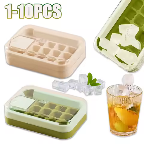 1-10PCS 15 Grid Ice Cubes Tray with Lid Container Easy Release Ice Box Beverage Summer Ice Maker for Home Kitchen Bar Ice Box