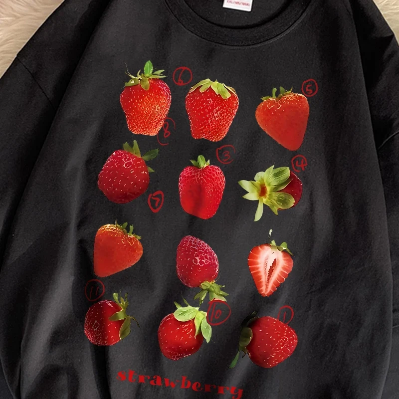 Camiseta con estampado de fresas frescas para mujer, camisetas holgadas cómodas de verano, ropa femenina de moda urbana