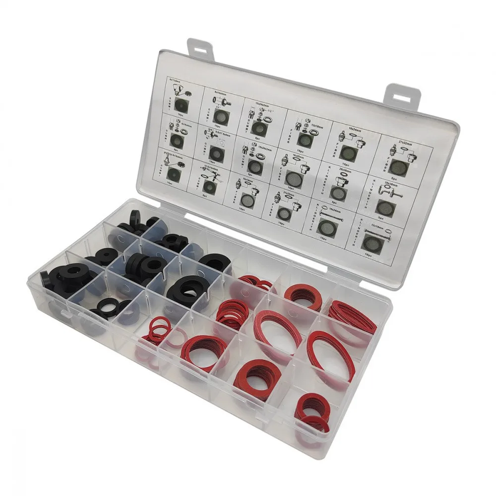 

141PCS 4-36mm 18 Sizes Red Black O Ring Tap Seal Washer Steel Paper Fiber Insulating Flat Washer Insulation Plain Gasket Ring