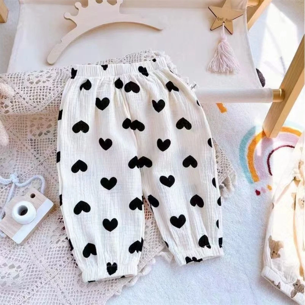 Children Assorted Print Gauze Pants Summer Casual Anti Mosquito Trousers Unisex Soft Breathable Fabric Baby Boys Girls Bottoms