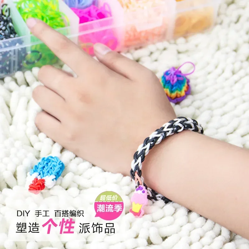 Rainbow Color Rubber Band Set Craft Toy Elastic Bracelet Set Weaving Machine Ribbon Knitted Figures Charms Toy