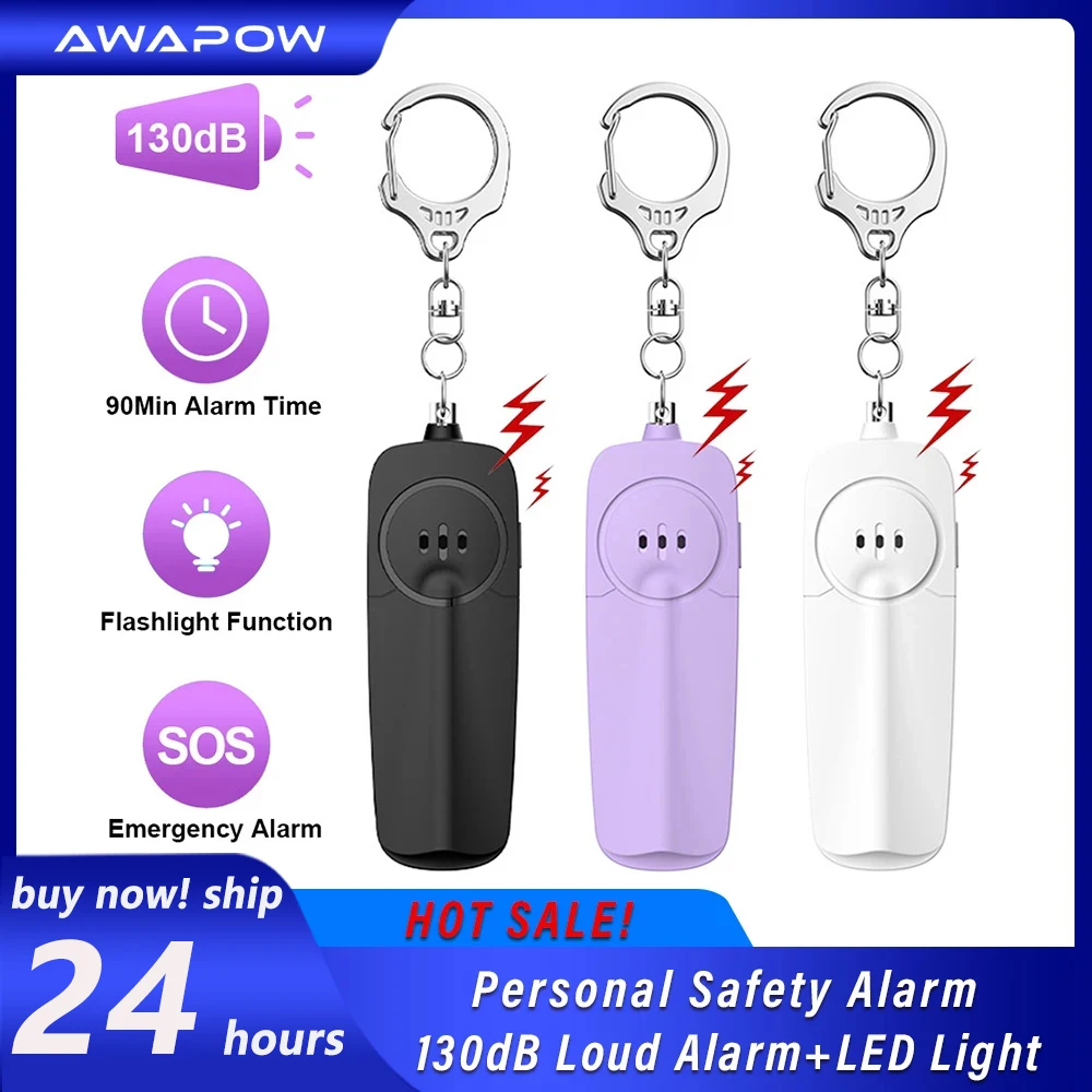 Awapow 130dB Self Defense Alarm Personal Defense Siren Keychain Loud Alert Anti-attack Security for Women Kids Safety Supplies