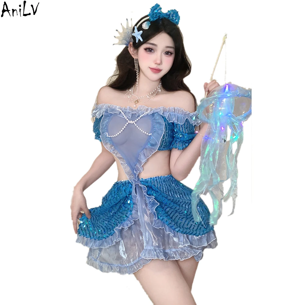 

AniLV New Summer Mermaid Princess Shiny Dress Sexy Lingerie Role Play Temptation Pajamas Outfits Erotic Costumes