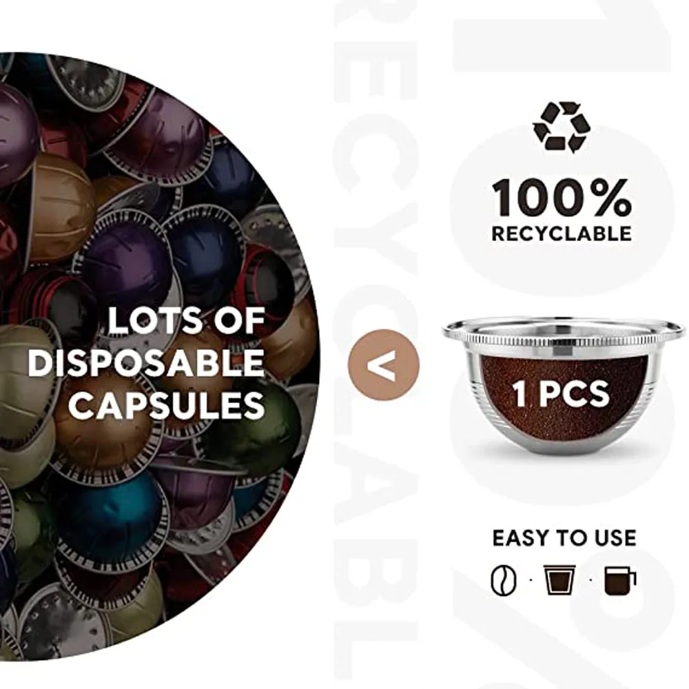 iCafilas Reusable Coffee Capsule Pod For Nespresso Vertuoline GCA1 & Delonghi ENV135 Stainless Steel Refillable Filters Dosing