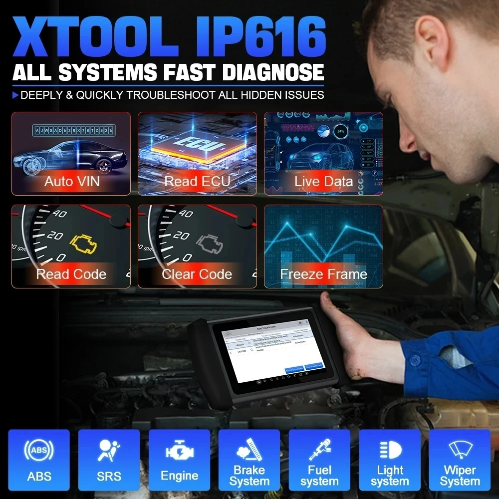 XTOOL Inplus IP616 Full System Diagnostic Tool Build-in CAN FD Auto VIN Automotive Scanner Key Programming Lifetime Free Update