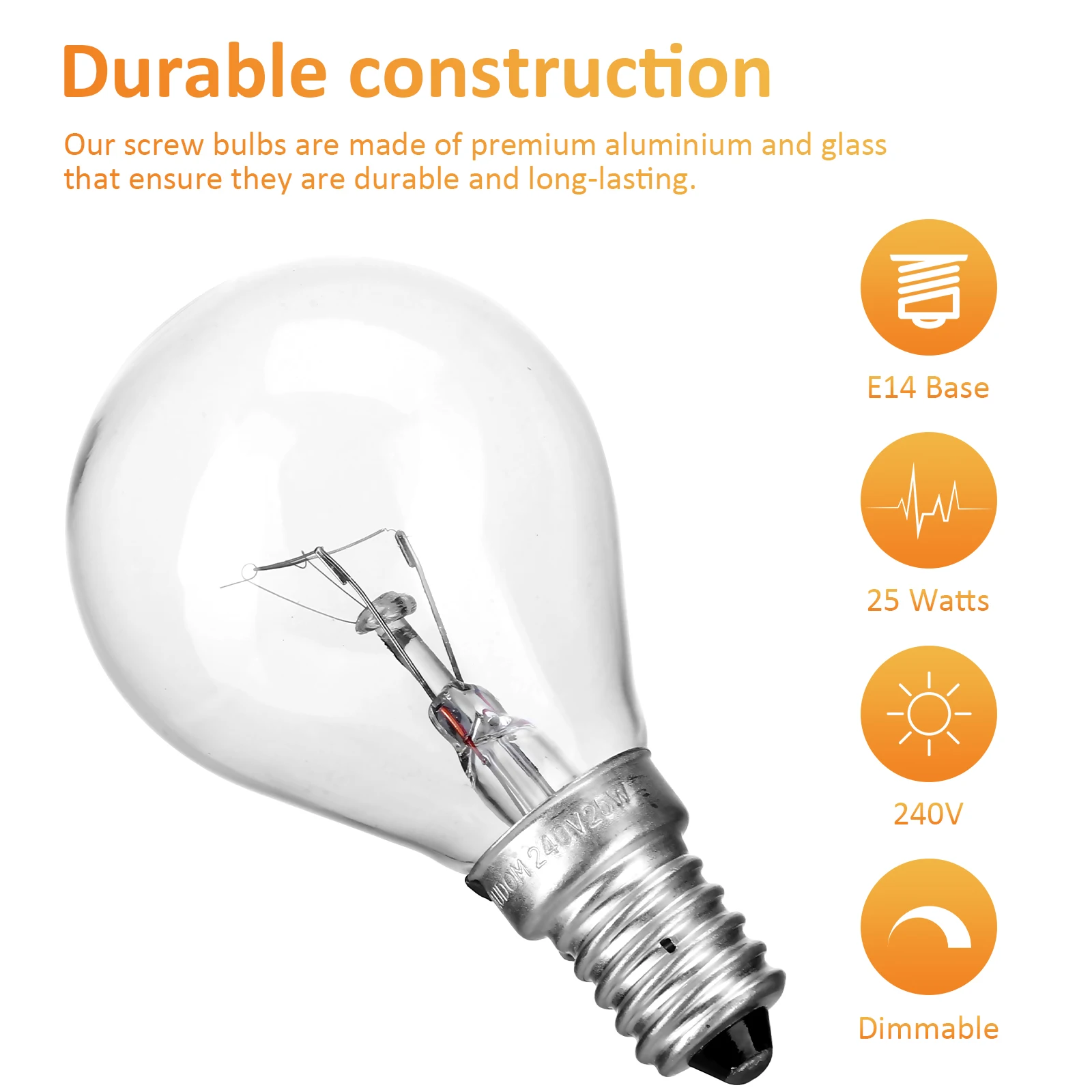 2 Buah Lampu LED E14 25W Cahaya Hangat Transparan Kaca Aluminium Tahan Lama Untuk Rumah Kantor Restoran Lampu Hias Pembakar Lilin Aroma