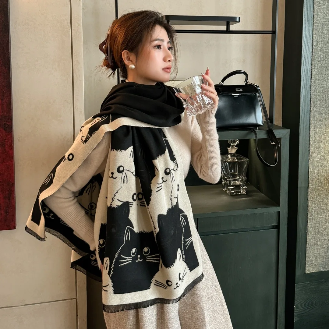 Cashmere high-end scarf women's air-conditioned room shawl to keep warm autumn and winter dual-purpose scarf tide