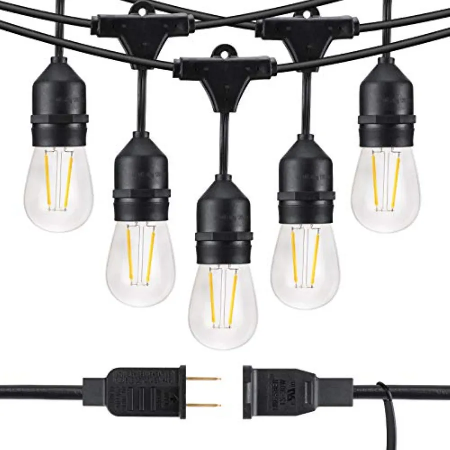 

String Lights Outdoor 48 Feet Heavy Duty Patio String Lights with 15 S14 Edison Bulbs and 2 Spare Bulbs Waterproof Porch Lights