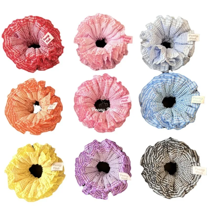 Fashion Retro Plaid Double-layer Laced Pleated Scrunchies Headdress 2024 Female Colored Oversized Hair Ties Hair Accessories