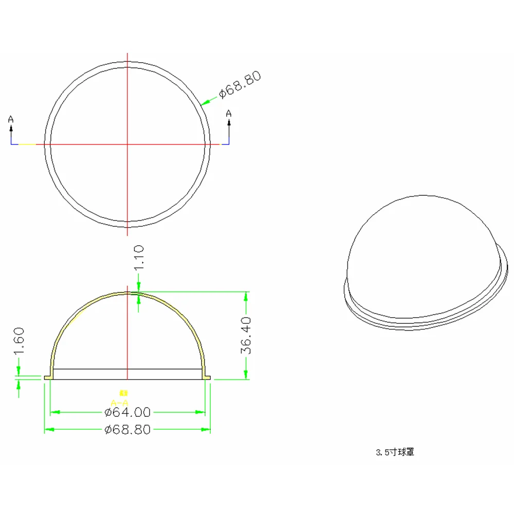 2.7 Inch Acrylic Indoor / Outdoor CCTV Replacement Clear Camera Dome Housing  HD transparent Dome Cover